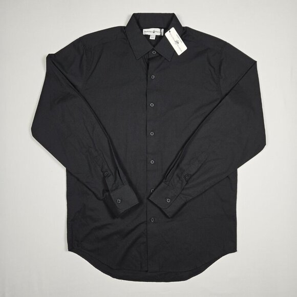 NWT Beverly Hills Polo Club Black Modern Fit Dress Shirt Men’s M Business Casual - Picture 3 of 9
